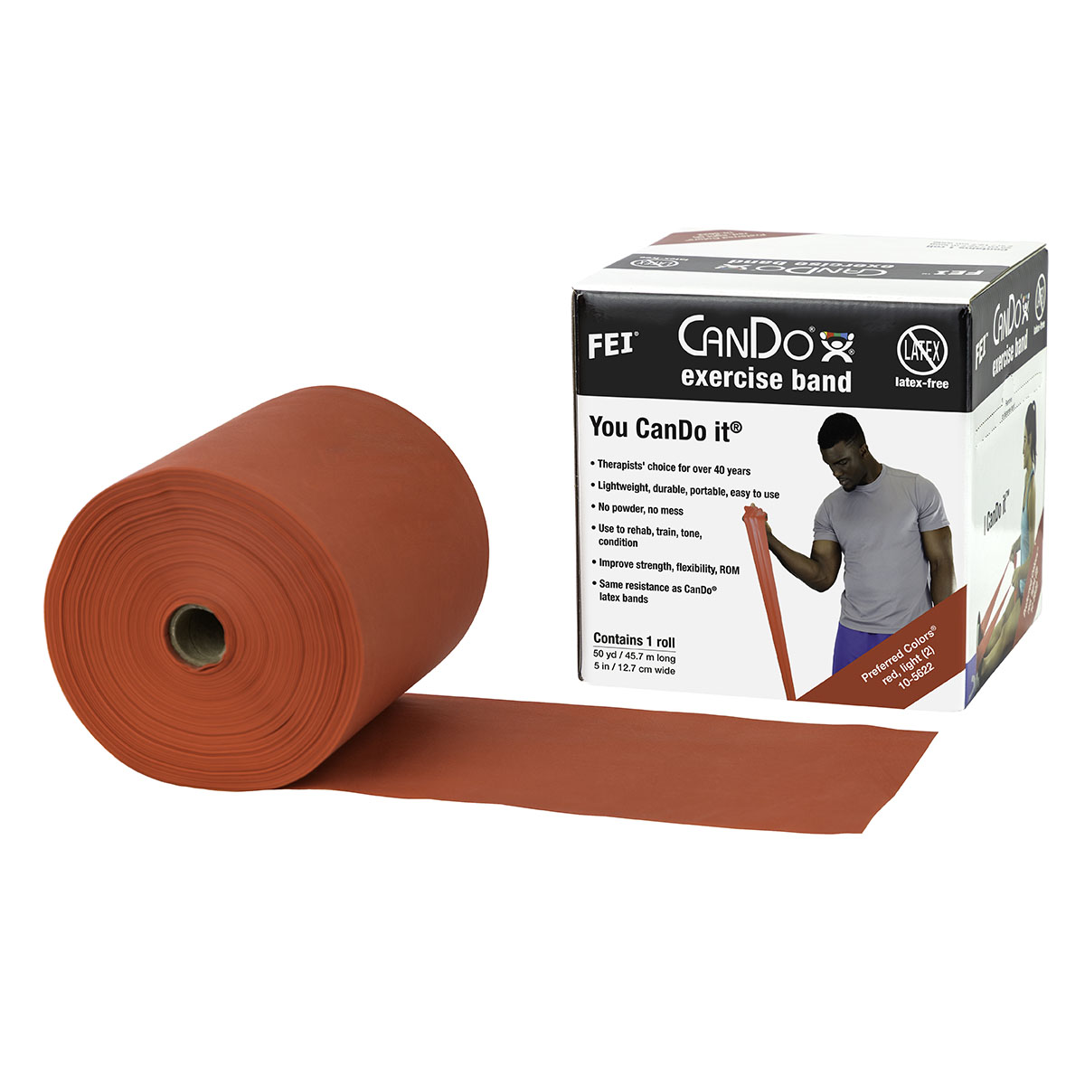 CanDo Latex Free Exercise Band - 50 yard roll - Red - light