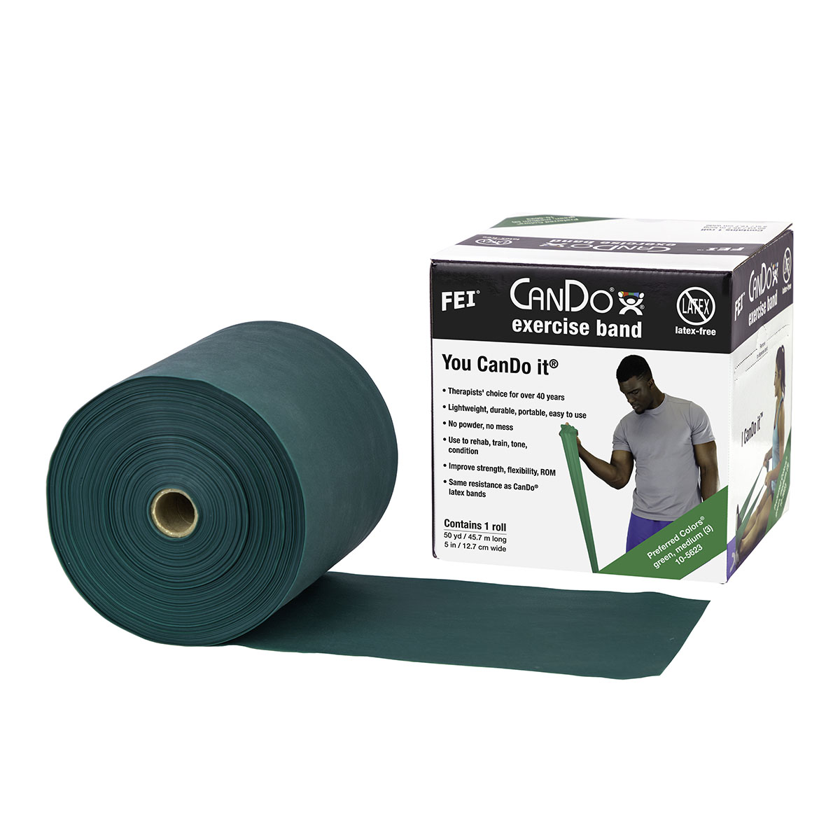 CanDo Latex Free Exercise Band - 50 yard roll - Green - medium