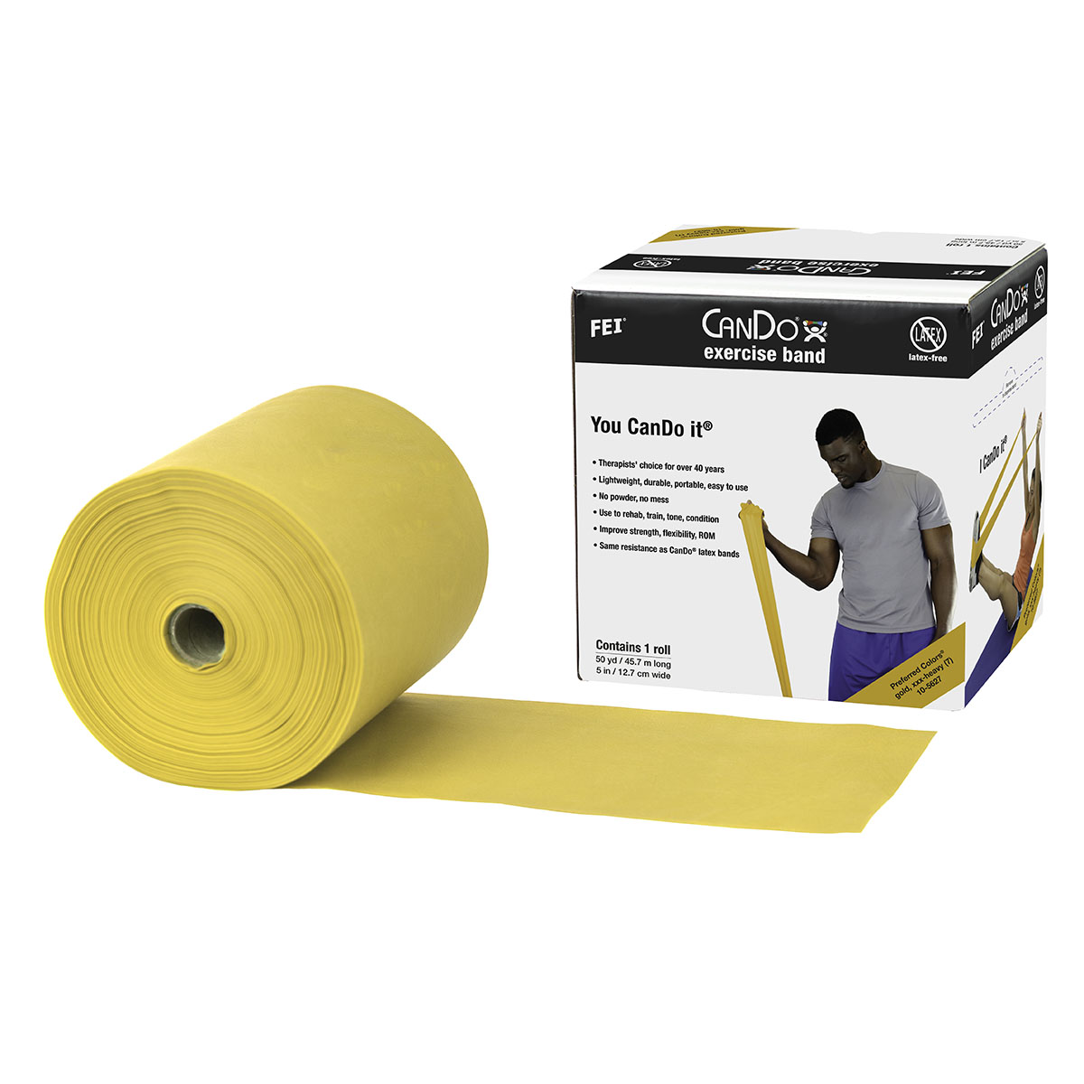 CanDo Latex Free Exercise Band - 50 yard roll - Gold - XXX-heavy