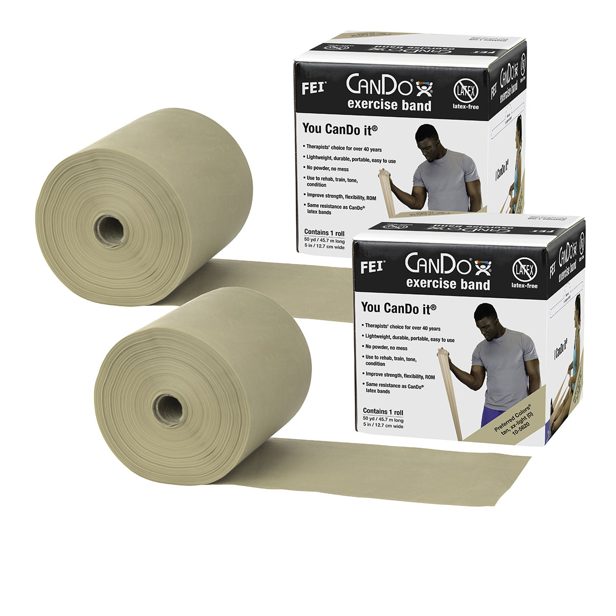 CanDo Latex Free Exercise Band - 100 yard (2 x 50 yard rolls) - Tan - xx-light