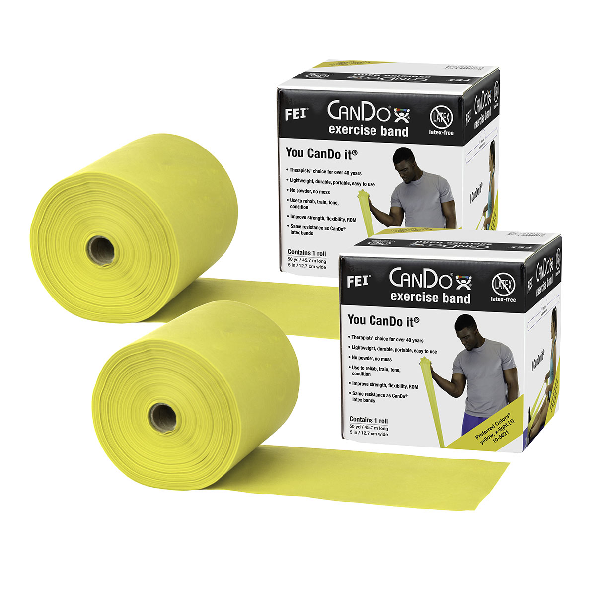 CanDo Latex Free Exercise Band - 100 yard (2 x 50 yard rolls) - Yellow - x-light