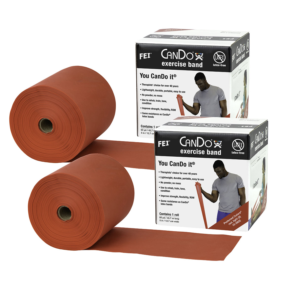 CanDo Latex Free Exercise Band - 100 yard (2 x 50 yard rolls) - Red - light