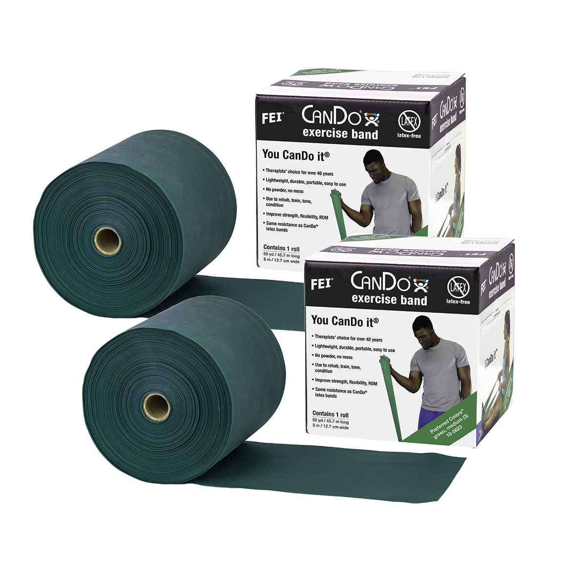 CanDo Latex Free Exercise Band - 100 yard (2 x 50 yard rolls) - Green-medium