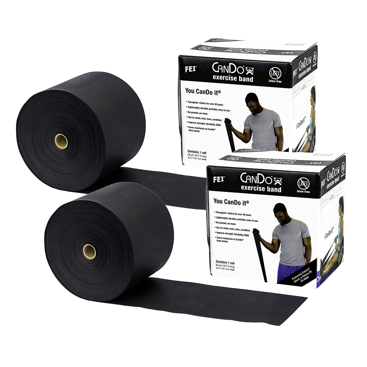 CanDo Latex Free Exercise Band - 100 yard (2 x 50 yard rolls) - Black- x-heavy