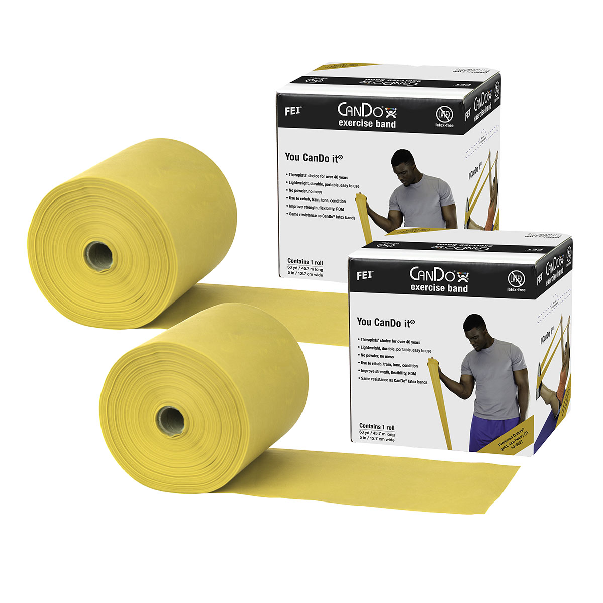 CanDo Latex Free Exercise Band - 100 yard (4 x 25 yard rolls) - Gold- xxx-heavy