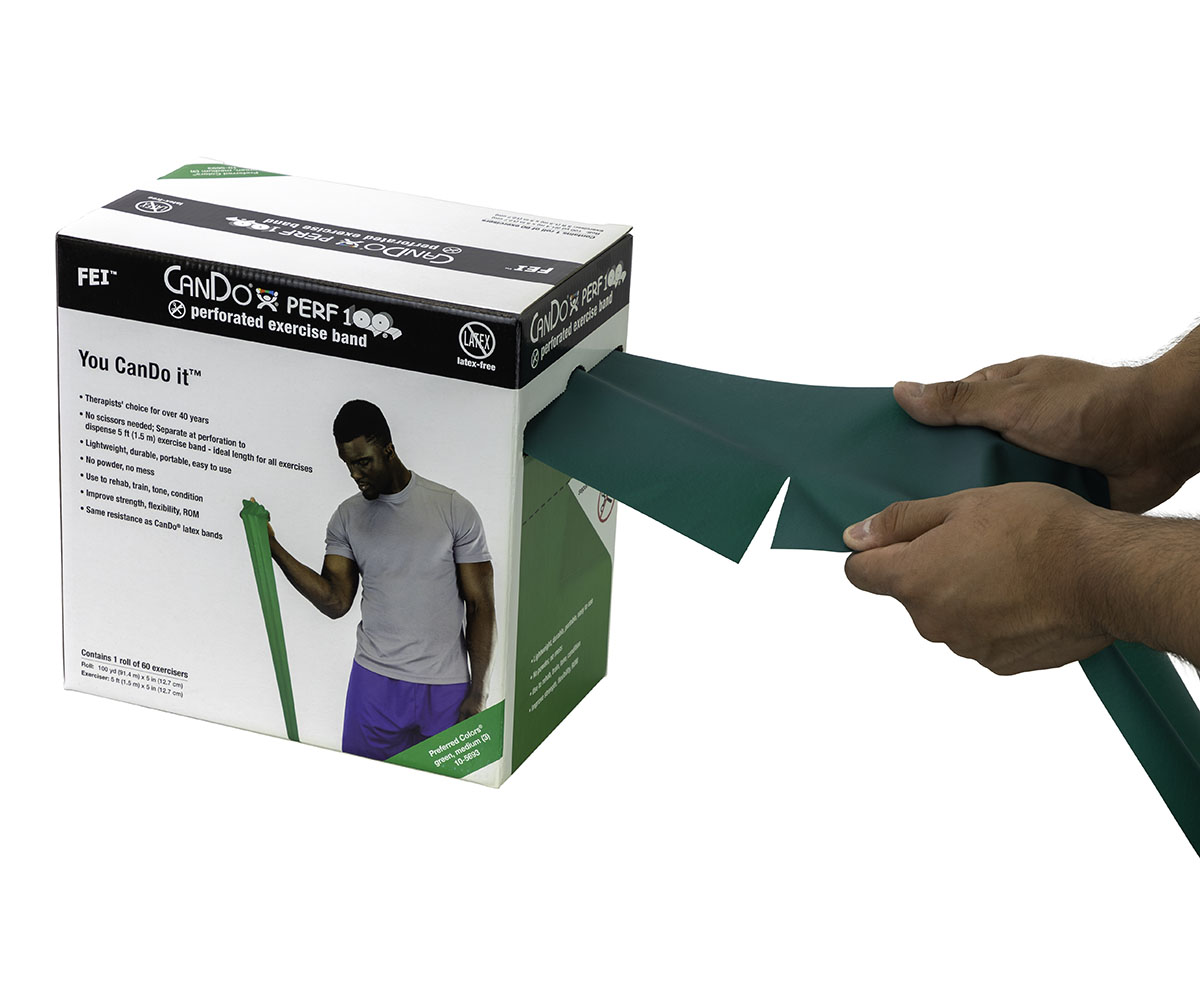 CanDo Latex Free Exercise Band - 100 yard Perf 100 roll - Green - medium