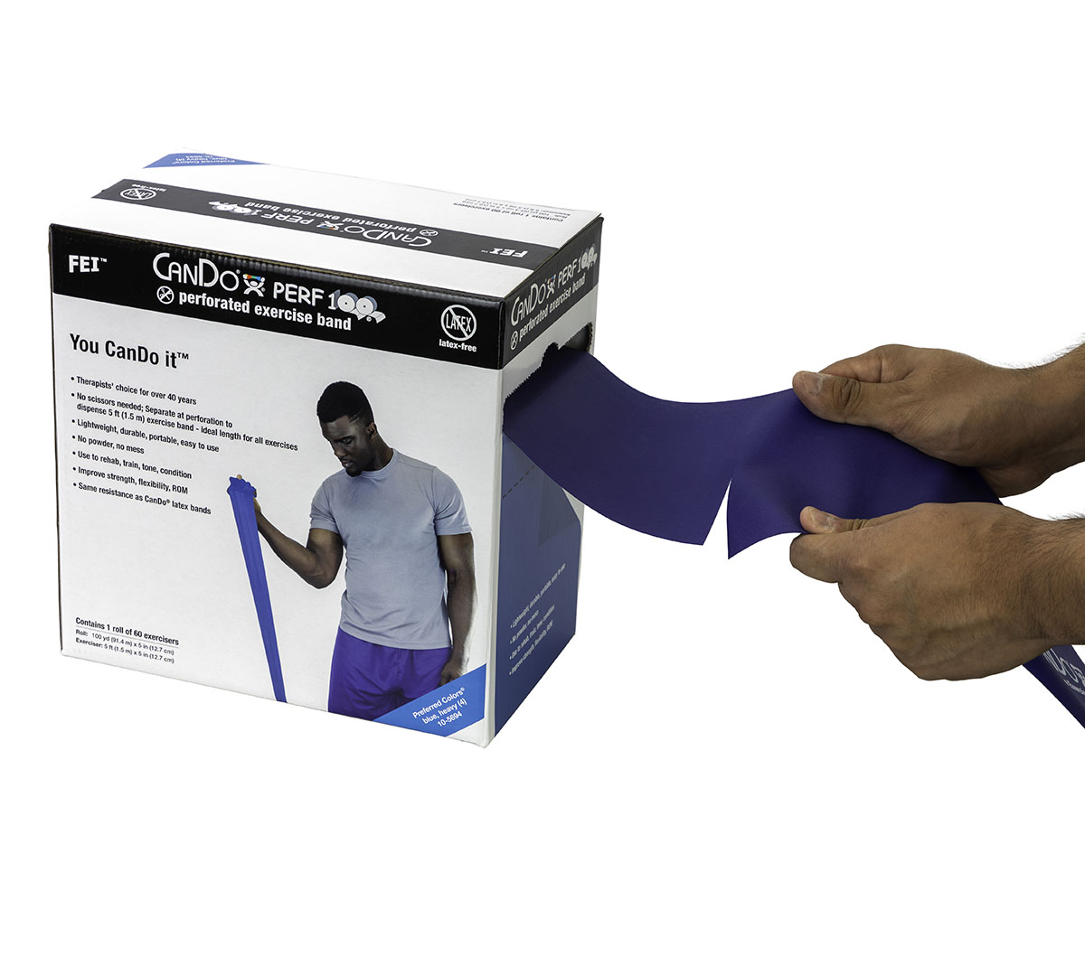 CanDo Latex Free Exercise Band - 100 yard Perf 100 roll - Blue - heavy