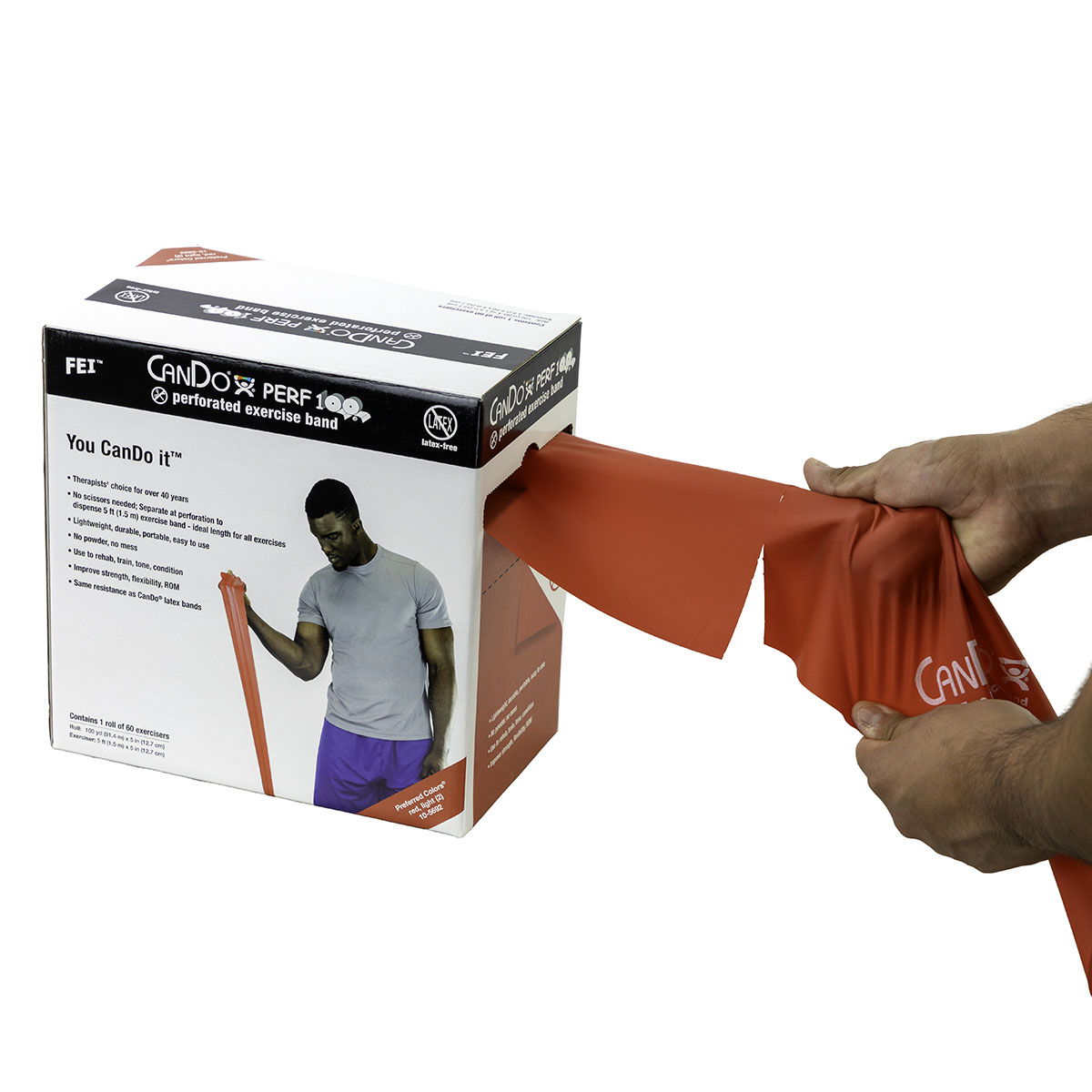 CanDo Latex Free Exercise Band - 100 yard Perf 100 rolls 5-piece set (1 each: yellow red green blue black)