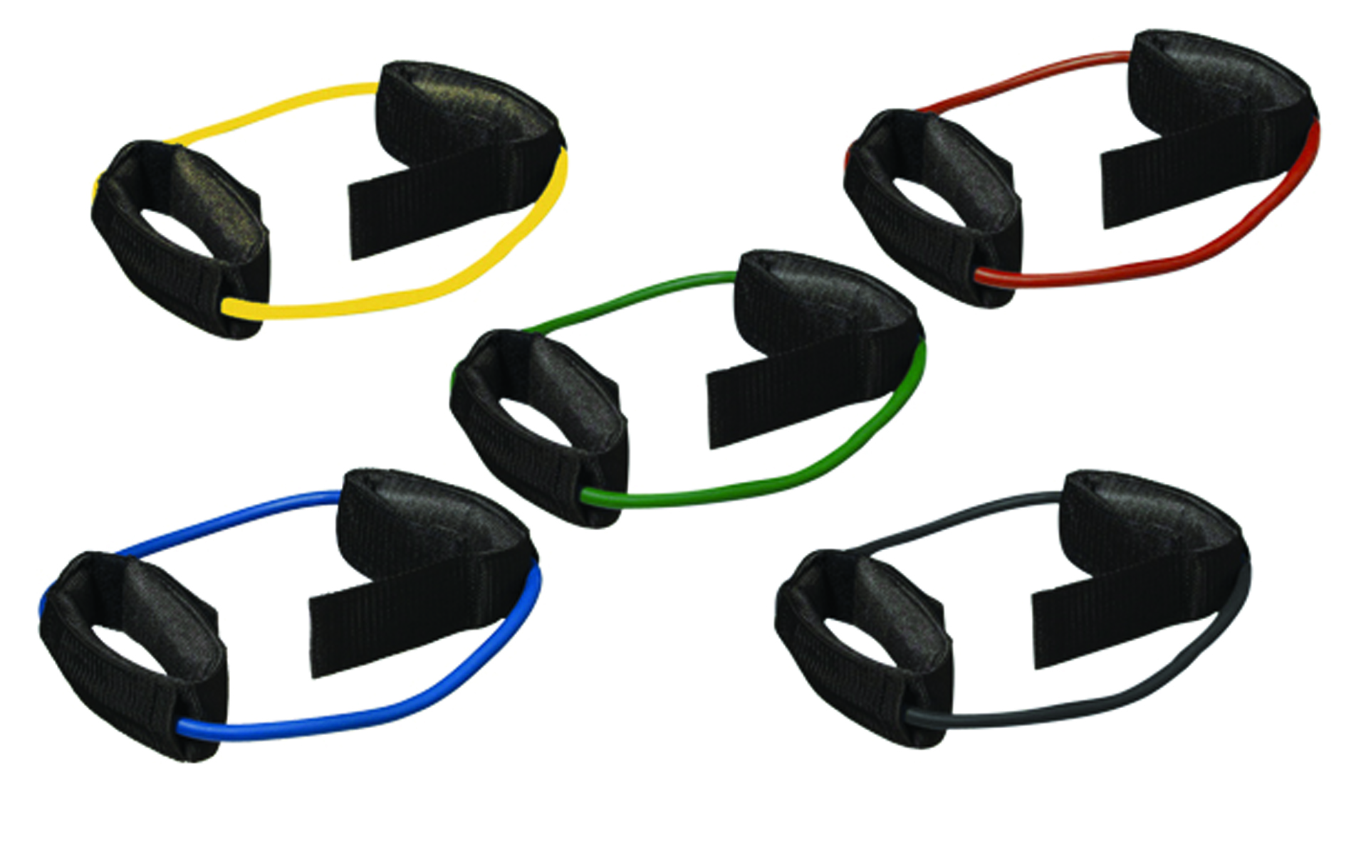 CanDo Exercise Tubing with Cuff Exerciser - 5-piece set (1 each: yellow red green blue black)