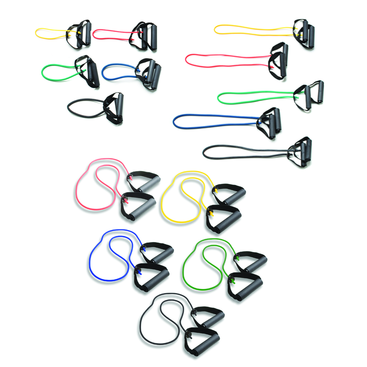 CanDo Tubing with Handles Exerciser - 3-piece full body sets (18 36 48) (1 per set: yellow red green blue black)