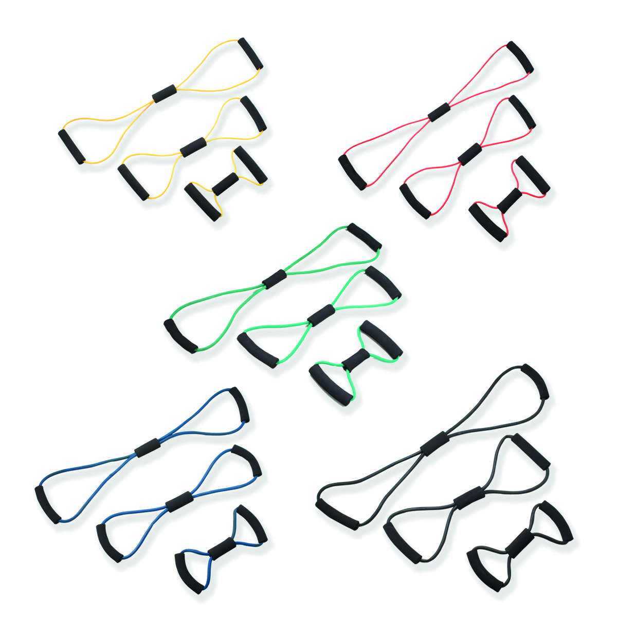 CanDo Tubing BowTie Exerciser - 3-piece sets (14 22 30) (1 per set: yellow red green blue black)