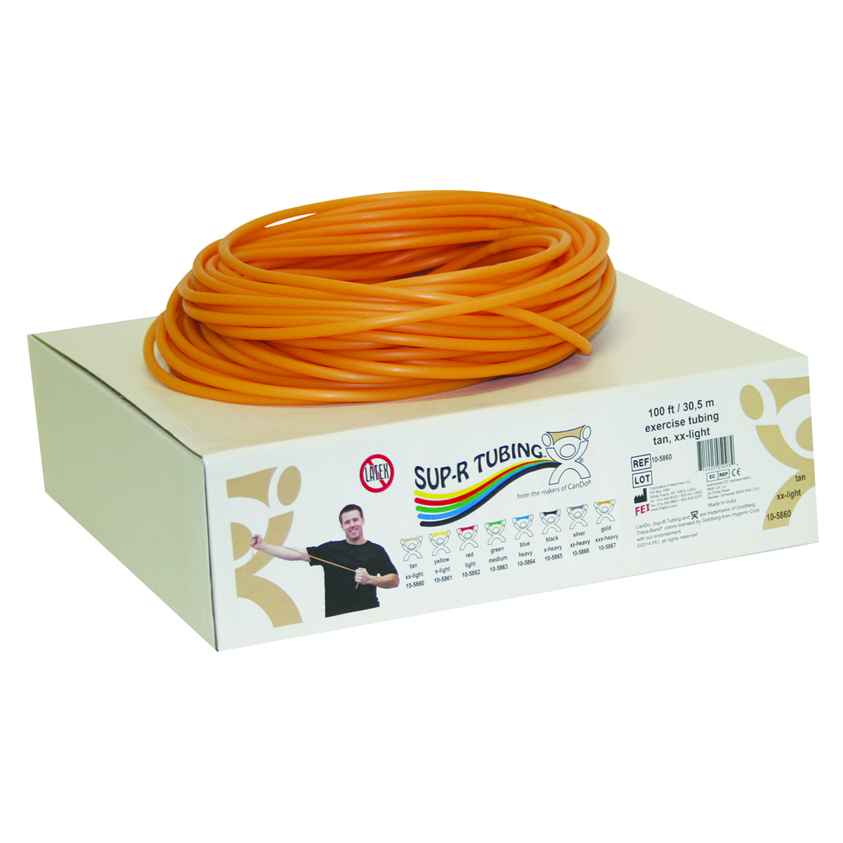 Sup-R Tubing - Latex Free Exercise Tubing - 100' dispenser roll - Tan - xx-light