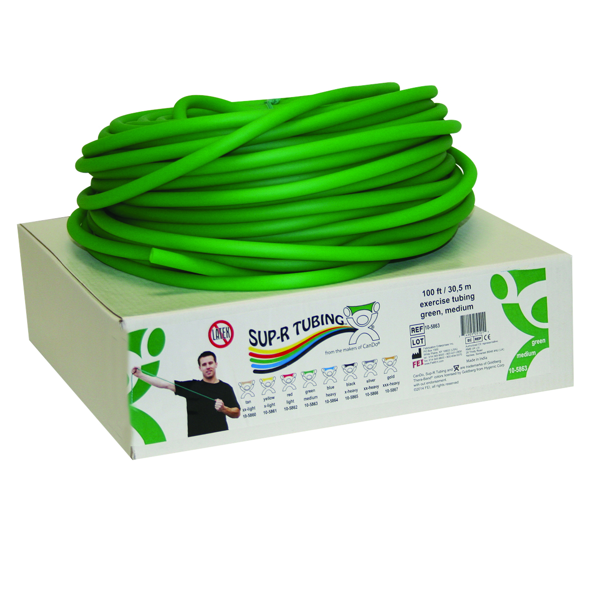 Sup-R Tubing - Latex Free Exercise Tubing - 100' dispenser roll - Green - medium