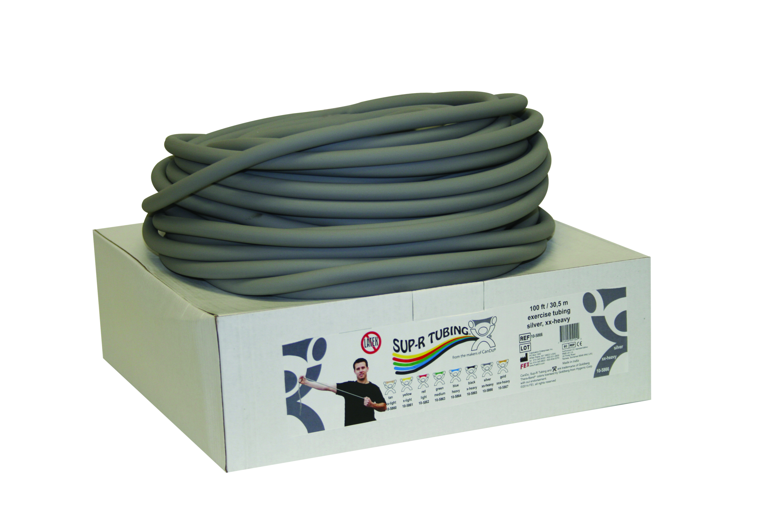 Sup-R Tubing - Latex Free Exercise Tubing - 100' dispenser roll - Silver - xx-heavy