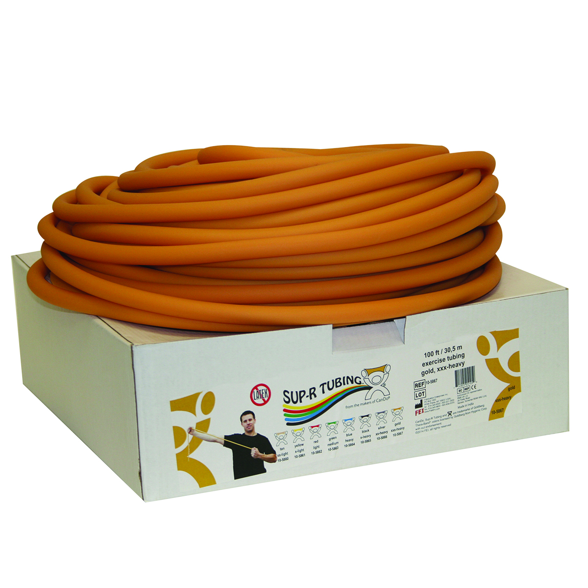 Sup-R Tubing - Latex Free Exercise Tubing - 100' dispenser roll - Gold - xxx-heavy