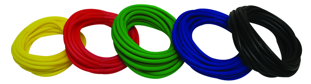 Sup-R Tubing - Latex Free Exercise Tubing - 25' rolls 5-piece set (1 each: yellow red green blue black)