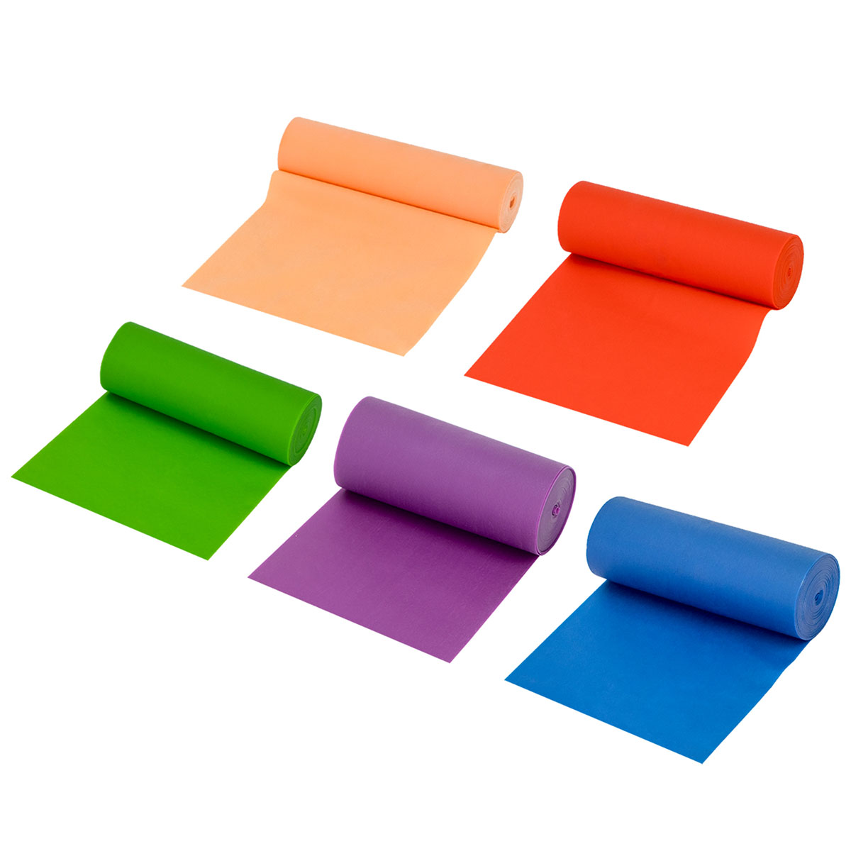 Val-u-Band Resistance Bands Dispenser Roll 6 Yds. 5-Piece Set Peach Orange Lime Blueberry Plum Latex-Free