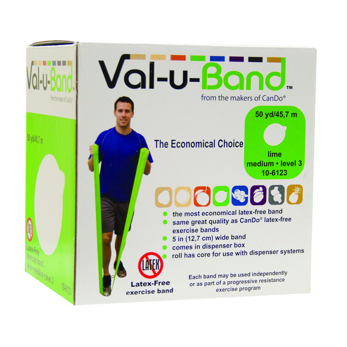 Val-u-Band Resistance Bands Dispenser Roll 50 Yds. Lime-Level 3/7 Latex-Free