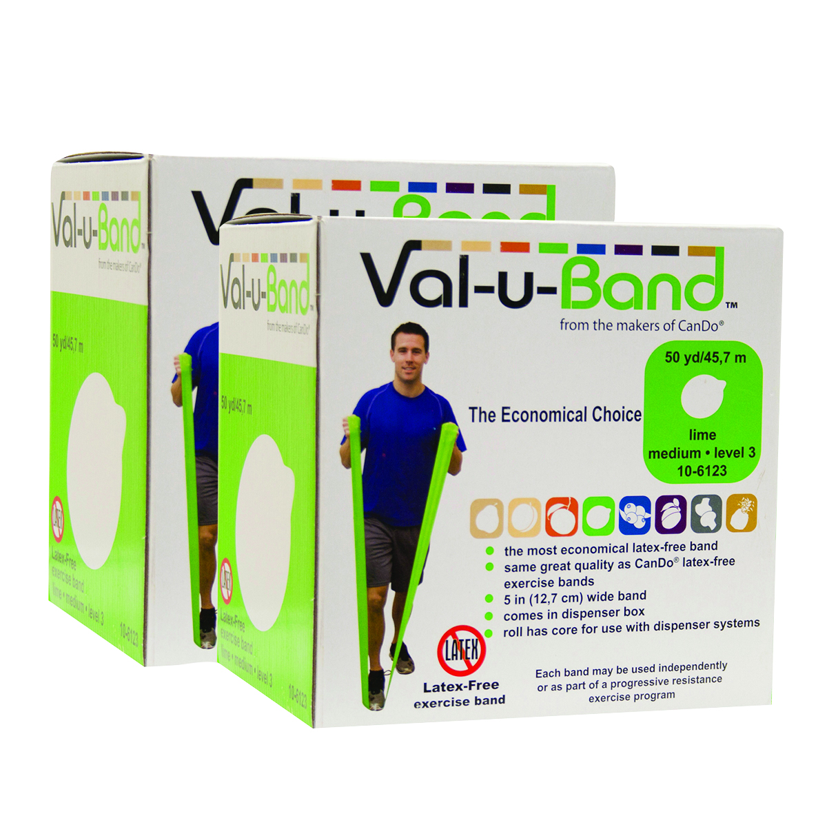 Val-u-Band Resistance Bands Dispenser Roll 100 Yds. (2 x 50 Yds.) Lime-Level 3/7 Latex-Free