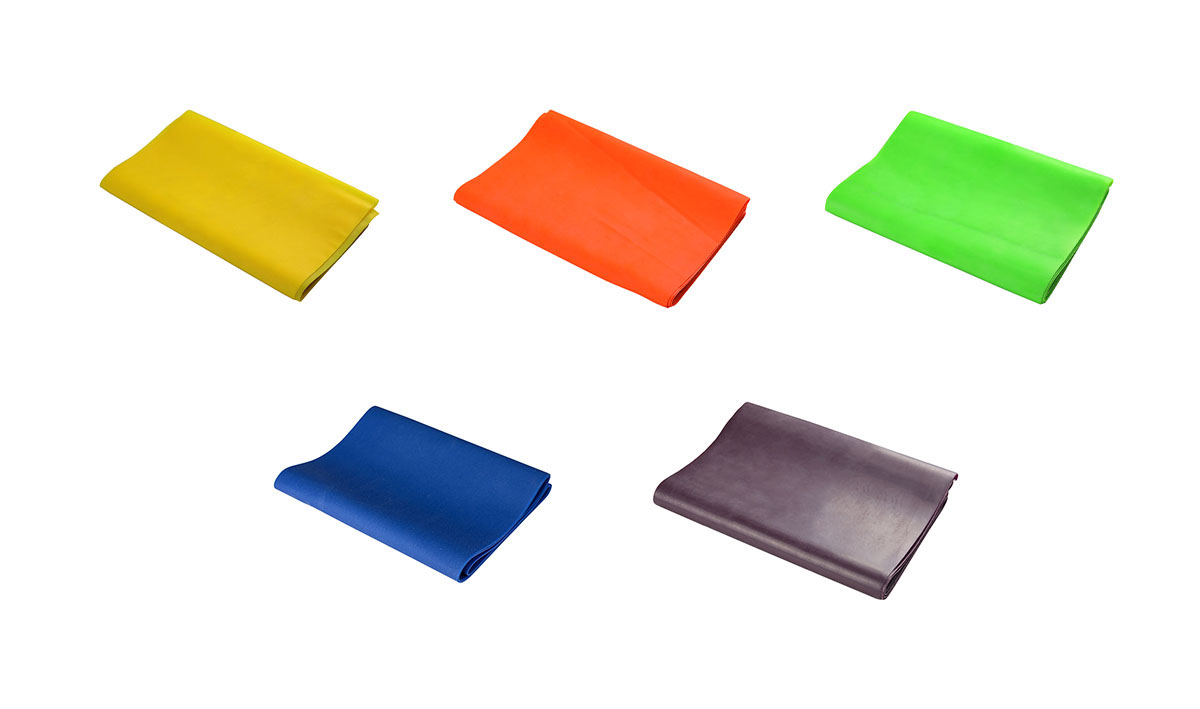 Val-u-Band Resistance Bands Pre-Cut Strips 5' 5-Piece Set 1 Each of Peach Orange Lime Blueberry Plum Latex-Free