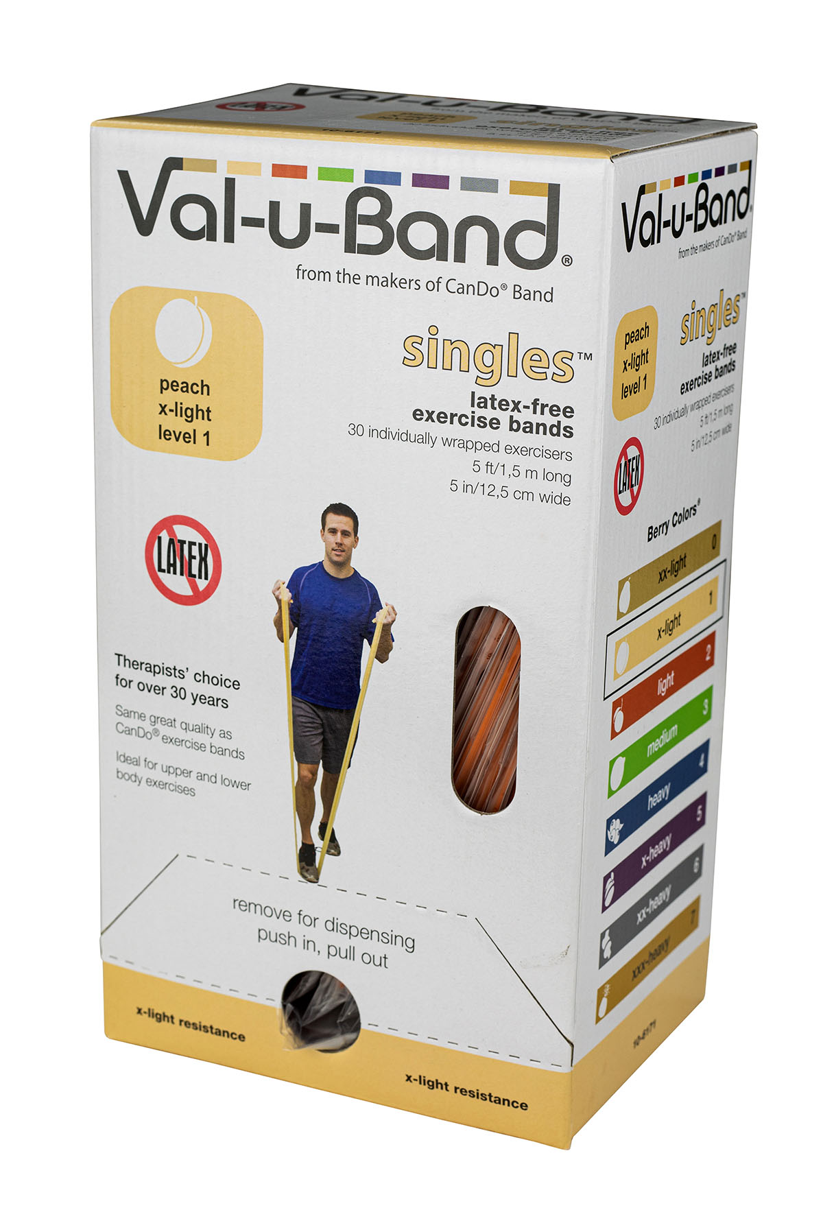 Val-u-Band Resistance Bands Pre-Cut Strip 5' Peach-Level 1/7 Case of 30 Latex-Free