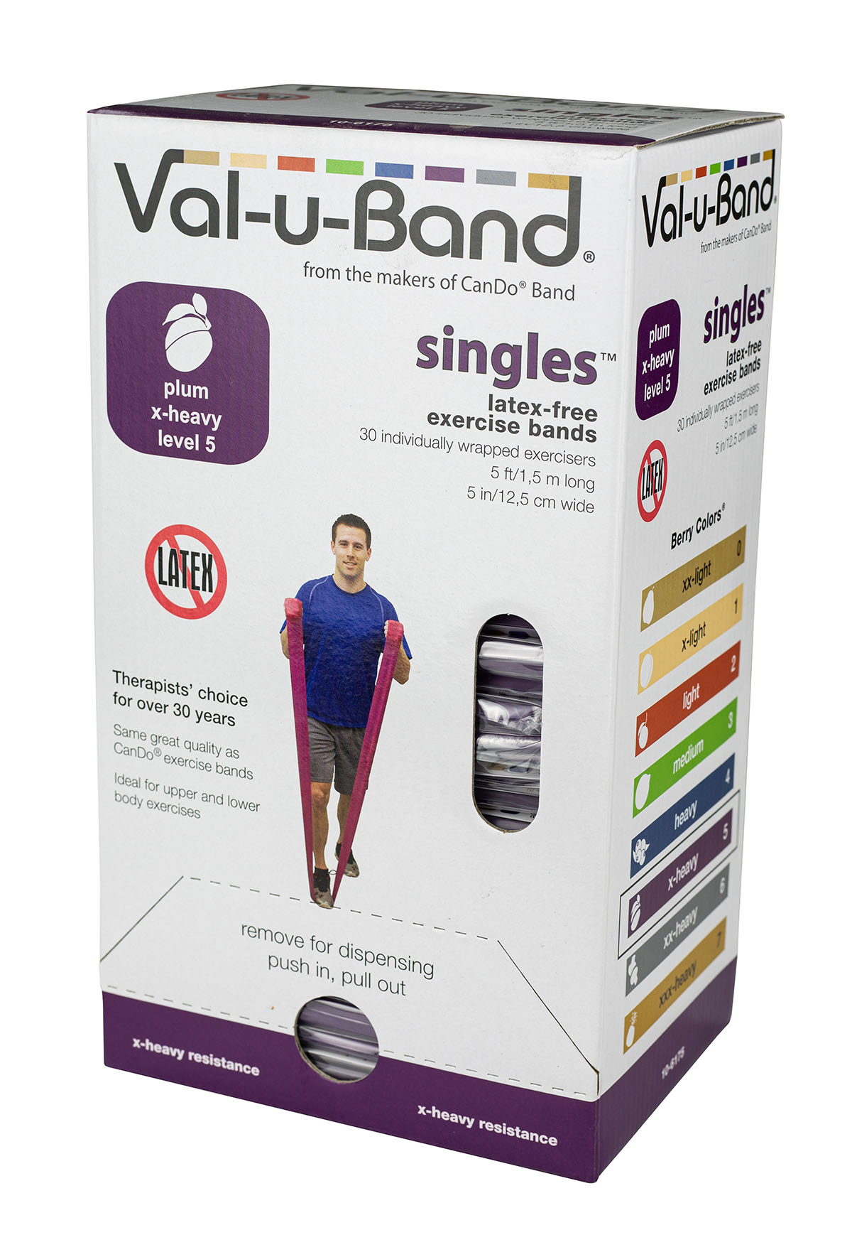 Val-u-Band Resistance Bands Pre-Cut Strip 5' Plum-Level 5/7 Case of 30 Latex-Free