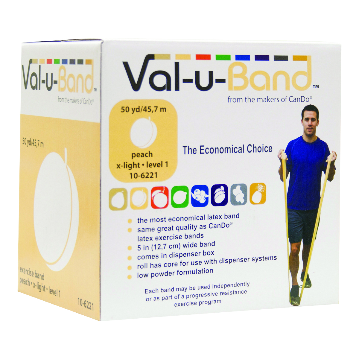 Val-u-Band Resistance Bands Dispenser Roll 50 Yds. Peach-Level 1/7 Contains Latex