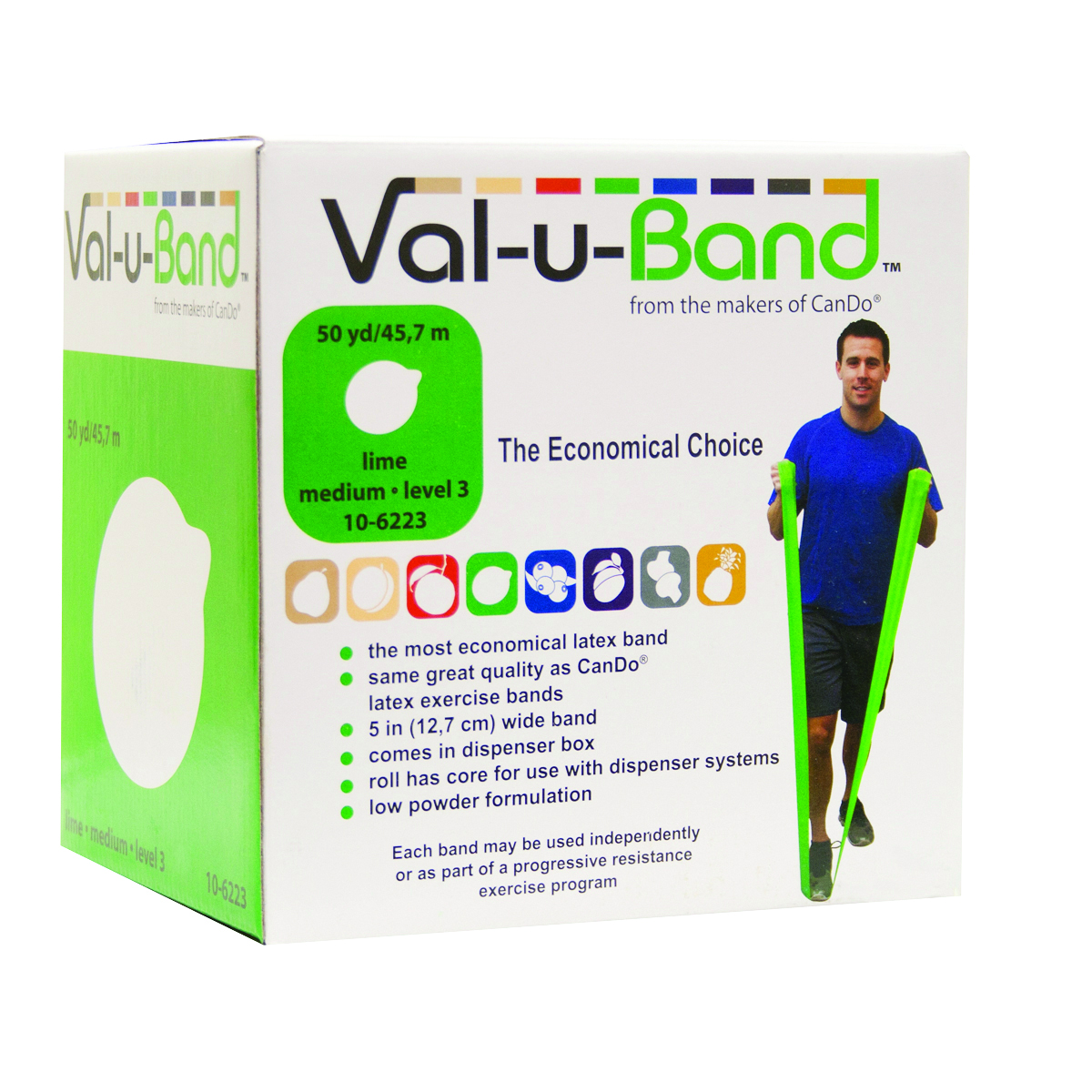 Val-u-Band Resistance Bands Dispenser Roll 50 Yds. Lime-Level 3/7 Contains Latex