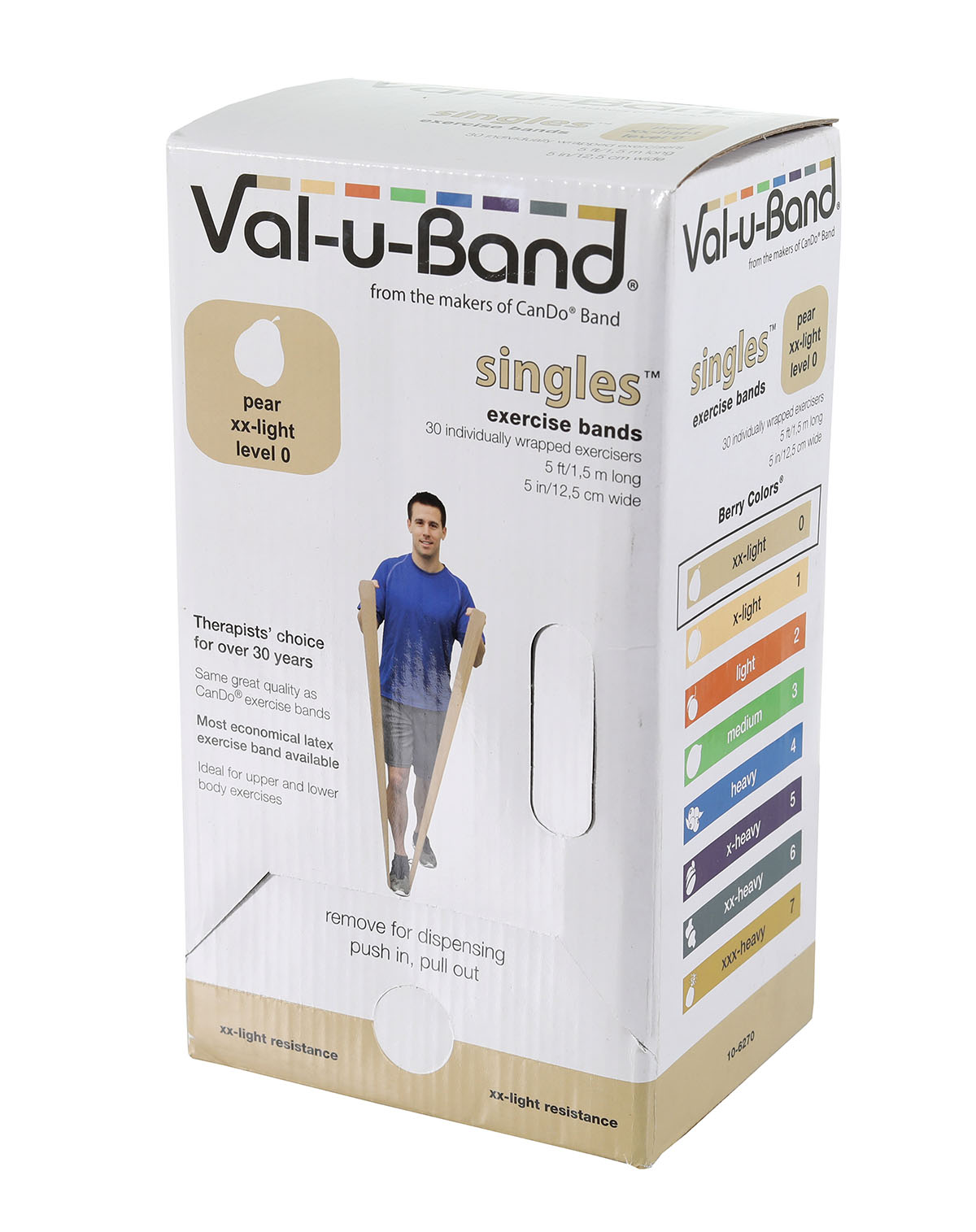 Val-u-Band Resistance Bands Pre-Cut Strip 5' Pear-Level 0/7 Case of 30 Contains Latex