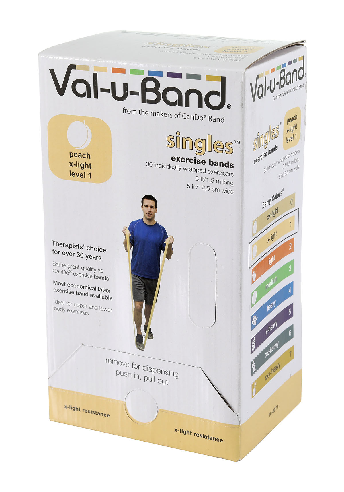 Val-u-Band Resistance Bands Pre-Cut Strip 5' Peach-Level 1/7 Case of 30 Contains Latex