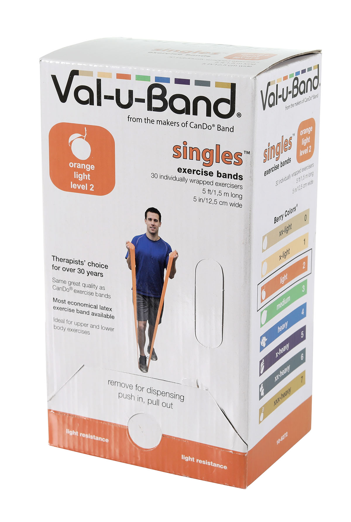 Val-u-Band Resistance Bands Pre-Cut Strip 5' Orange-Level 2/7 Case of 30 Contains Latex
