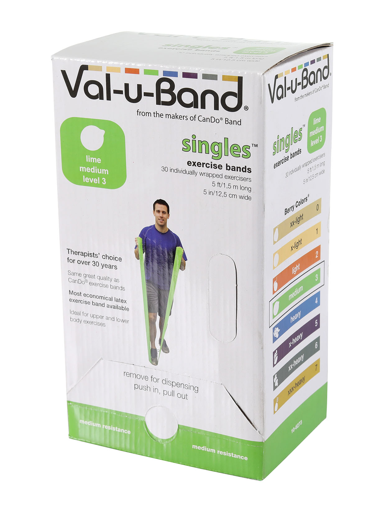 Val-u-Band Resistance Bands Pre-Cut Strip 5' Lime-Level 3/7 Case of 30 Contains Latex