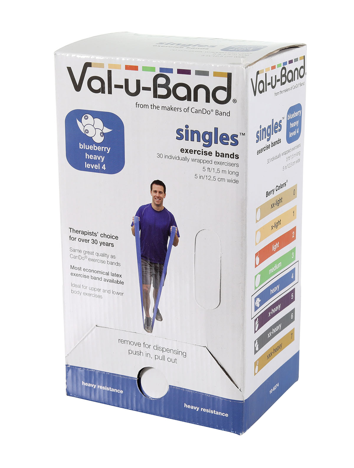 Val-u-Band Resistance Bands Pre-Cut Strip 5' Blueberry-Level 4/7 Case of 30 Contains Latex