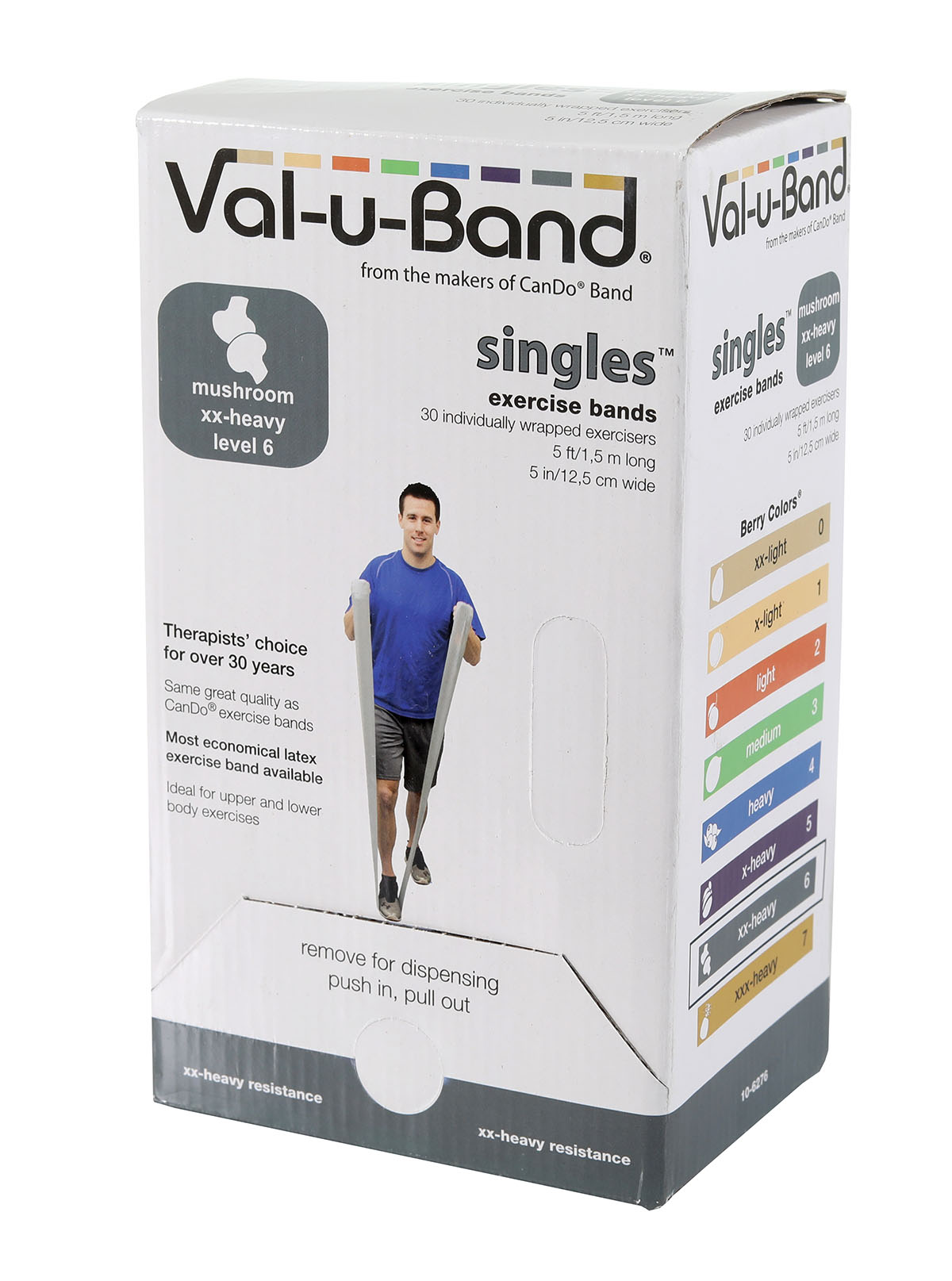 Val-u-Band Resistance Bands Pre-Cut Strip 5' Mushroom-Level 6/7 Case of 30 Contains Latex