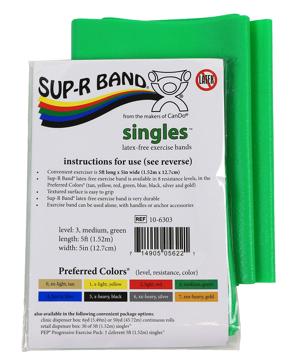 Sup-R Band Latex Free Exercise Band - 5 foot Singles Green - medium