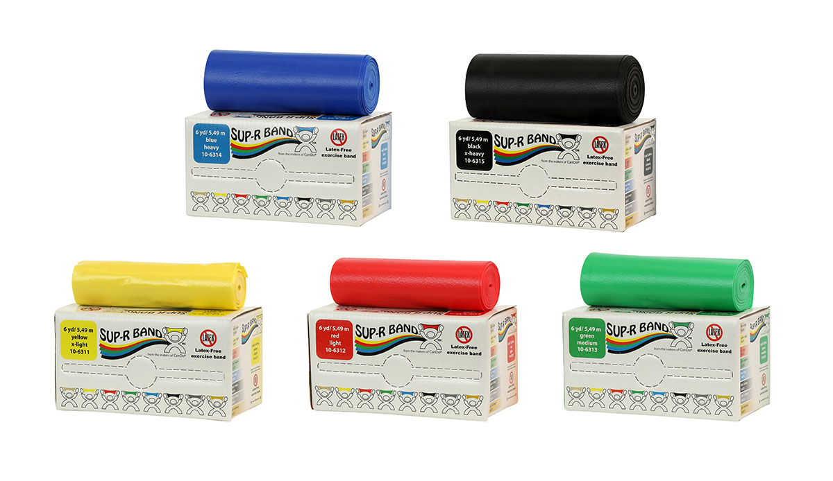 Sup-R Band Latex Free Exercise Band - 6 yard roll - 5-piece set (1 each: yellow red green blue black)