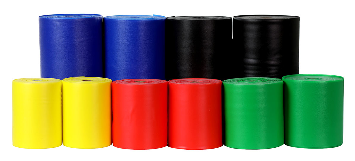 Sup-R Band Latex-Free Exercise Band - Twin-Pak - 100 yard - 5 color set (2 - 50 yard boxes of each color: Yellow Red Green Blue Black)