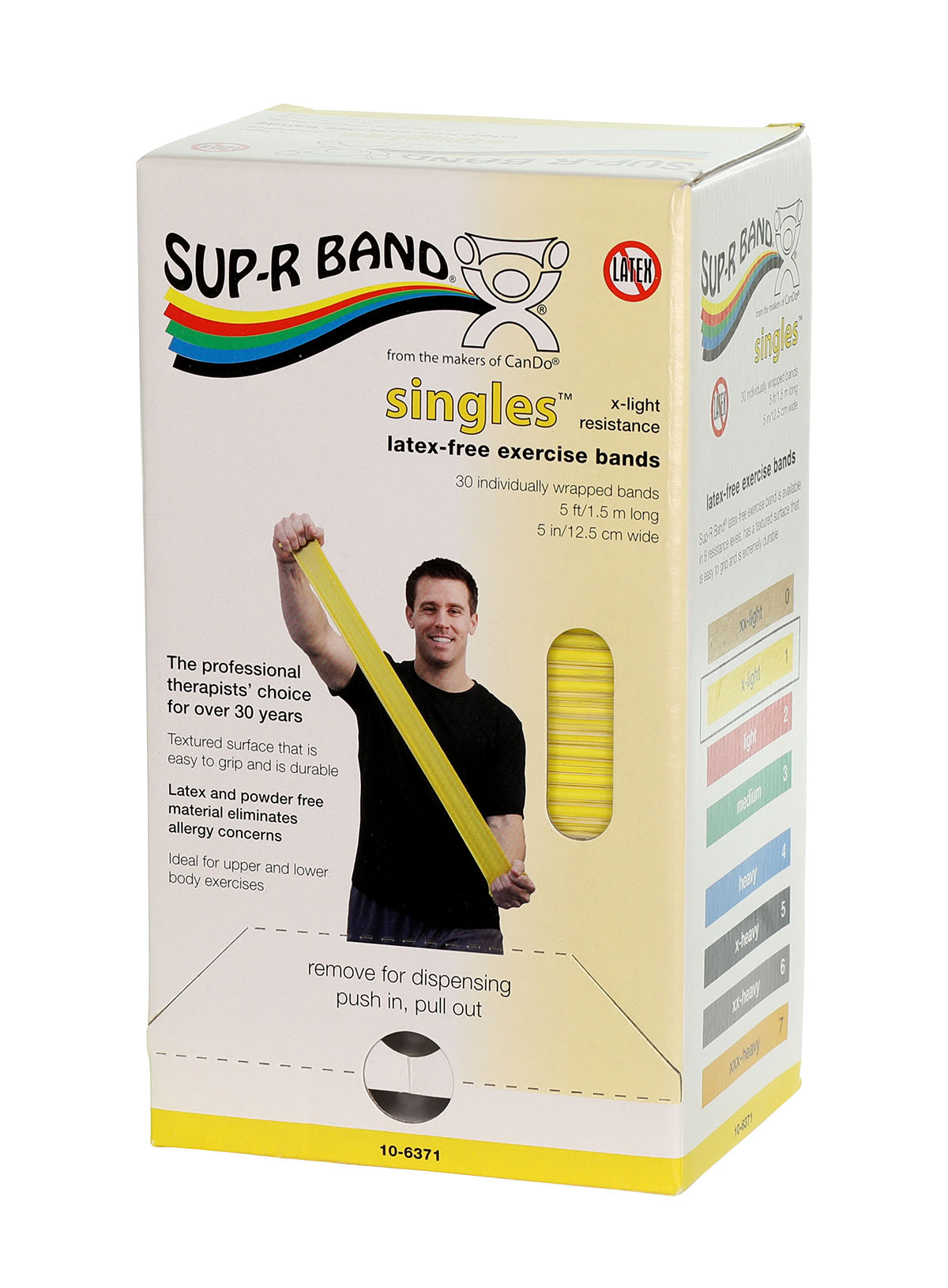 Sup-R band latex-free 5-foot Singles 30 piece dispenser set yellow-black