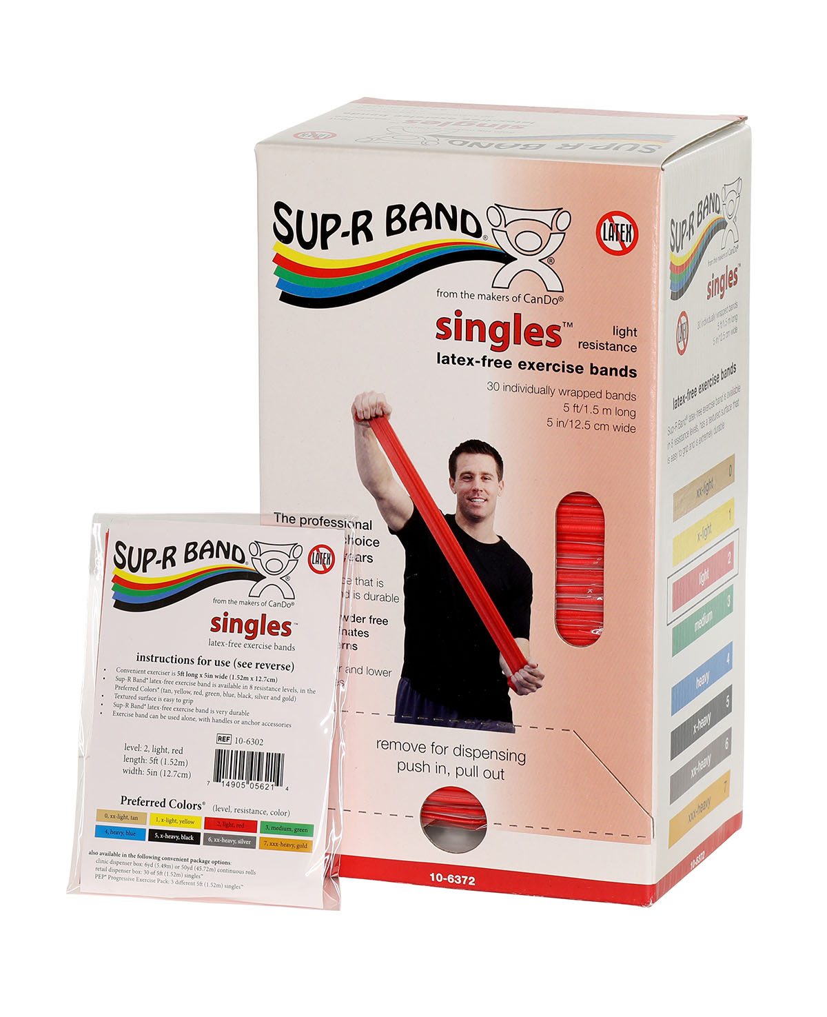 Sup-R Band latex-free 5-foot Singles 30 piece dispenser red