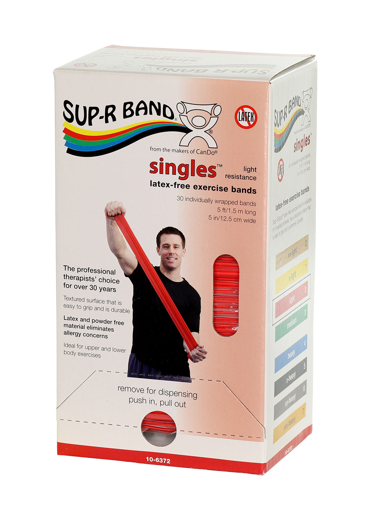 Sup-R band latex-free 5-foot Singles 30 piece dispenser red