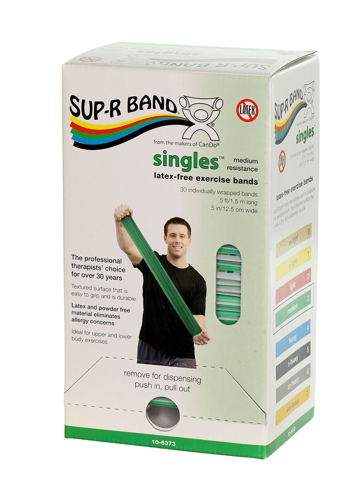Sup-R band latex-free 5-foot Singles 30 piece dispenser green