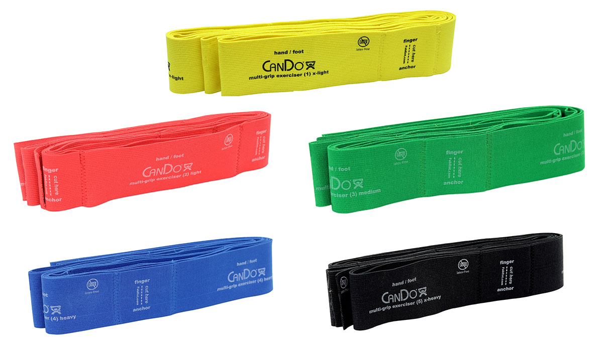 CanDo Multi-Grip Exerciser 6 feet set of 5 (1 ea: yellow through black)