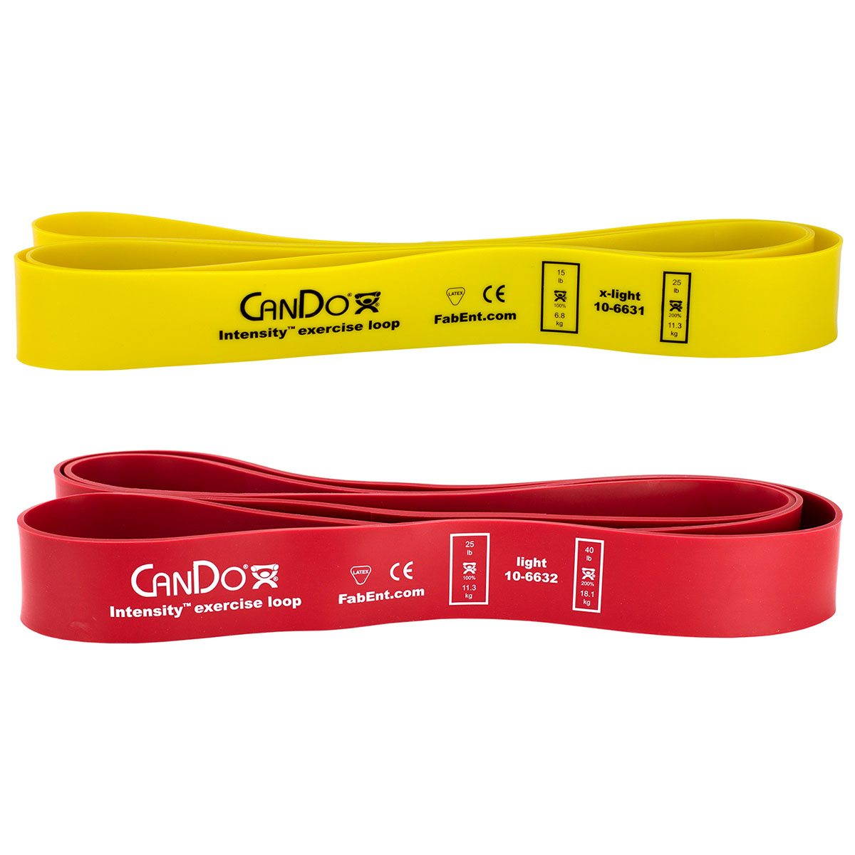 CanDo Intensity Loop Set of 2: Yellow (X-Light) 15 - 25 lb and Red (Light) 25 - 40 lb