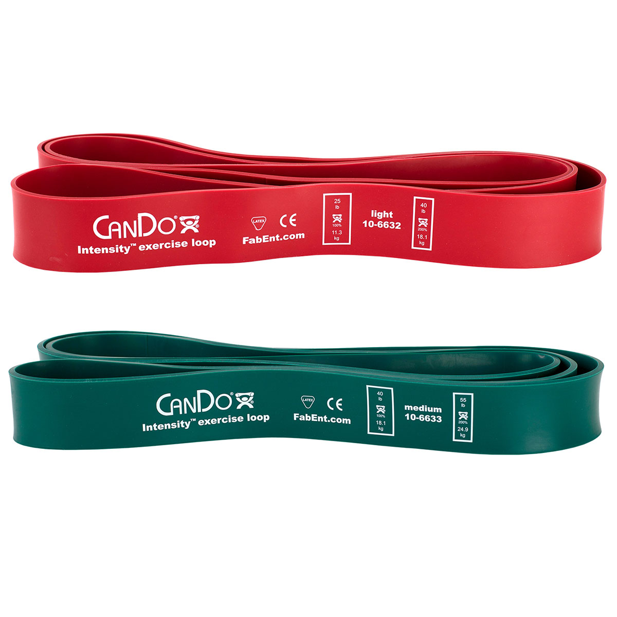 CanDo Intensity Loop Set of 2: Red (Light) 25 - 40 lb and Green (Medium) 40 - 55 lb