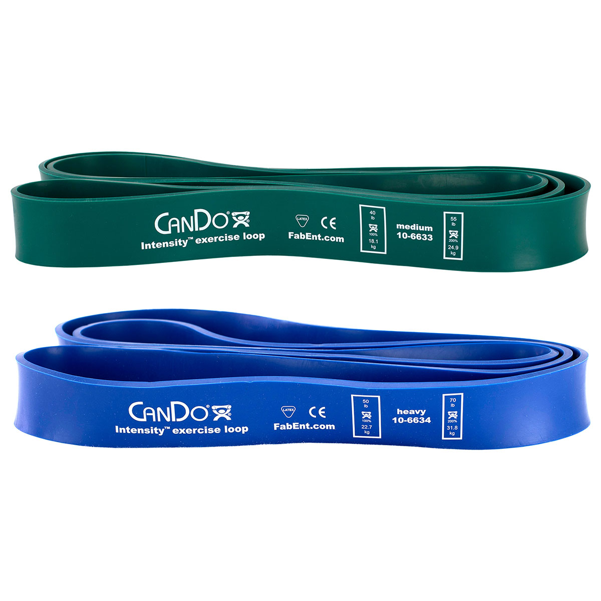 CanDo Intensity Loop Set of 2: Green (Medium) 40 - 55 lb and Blue (Heavy) 50 - 70 lb