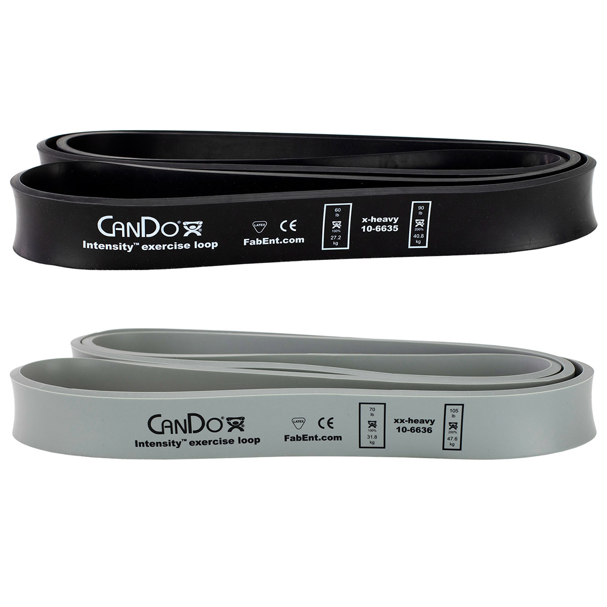 CanDo Intensity Loop Set of 2: Black (X-Heavy) 60 - 90 lb and Silver (XX-Heavy) 70 - 105 lb