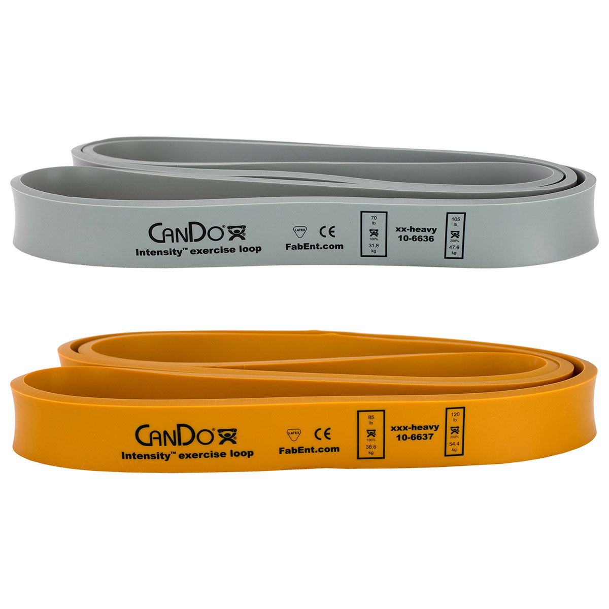 CanDo Intensity Loop Set of 2: Silver (XX-Heavy) 70 - 105 lb and Gold (XXX-Heavy) 85 - 120 lb