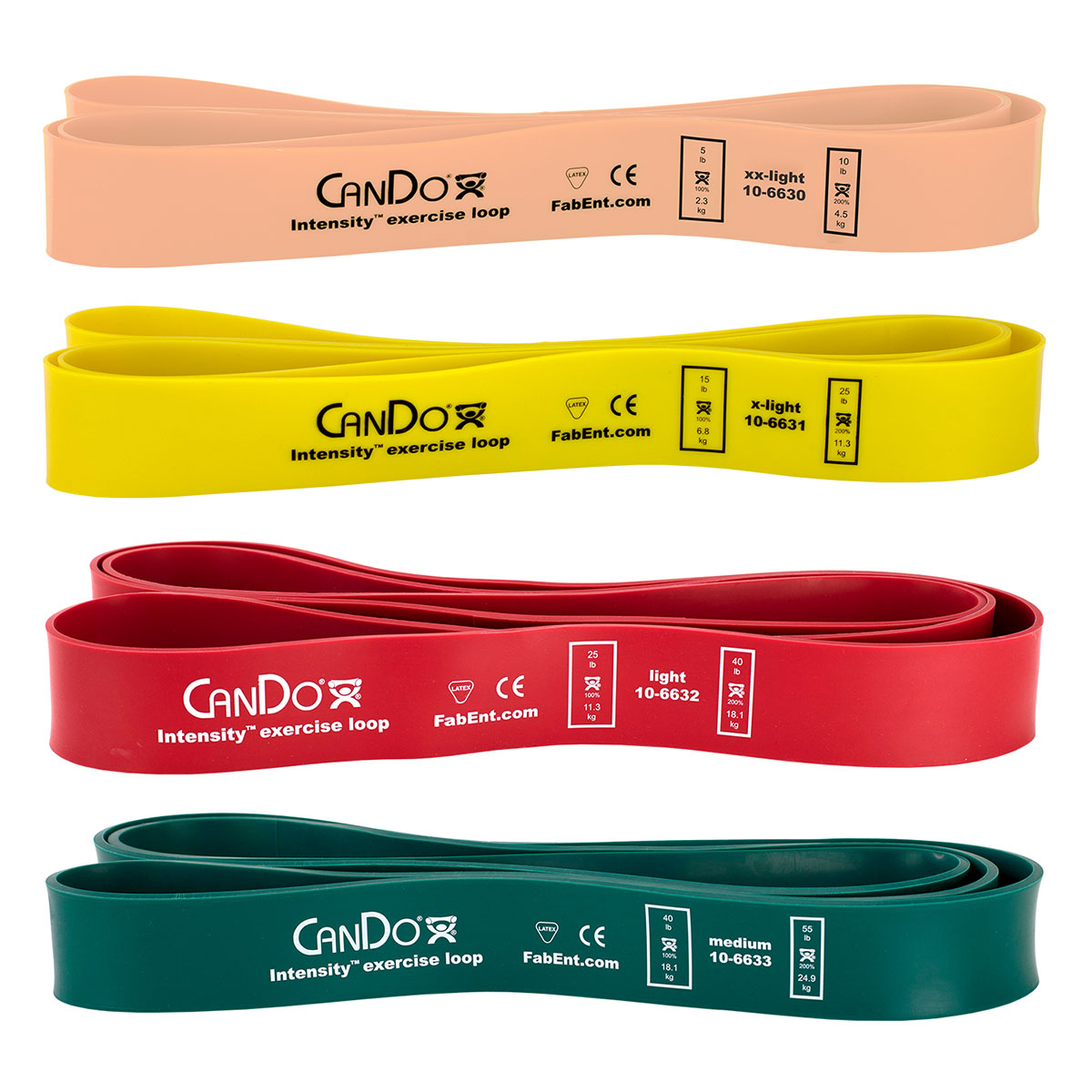 CanDo Intensity Loop Set of 4: Tan (XX-Light) through Green (Medium)