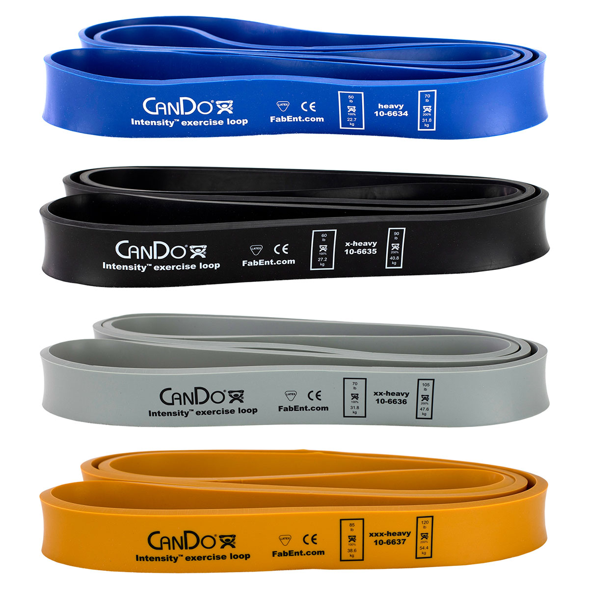 CanDo Intensity Loop Set of 4: Blue (Heavy) through Gold (XXX-Heavy)