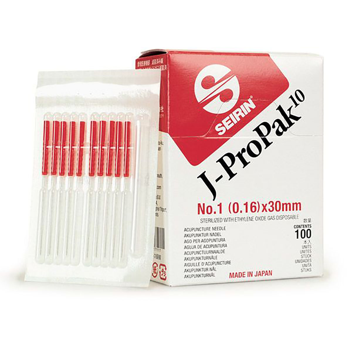 SEIRIN J-ProPak Acupuncture Needles Size 1 (0.16mm) x 30mm Box of 100 Needles
